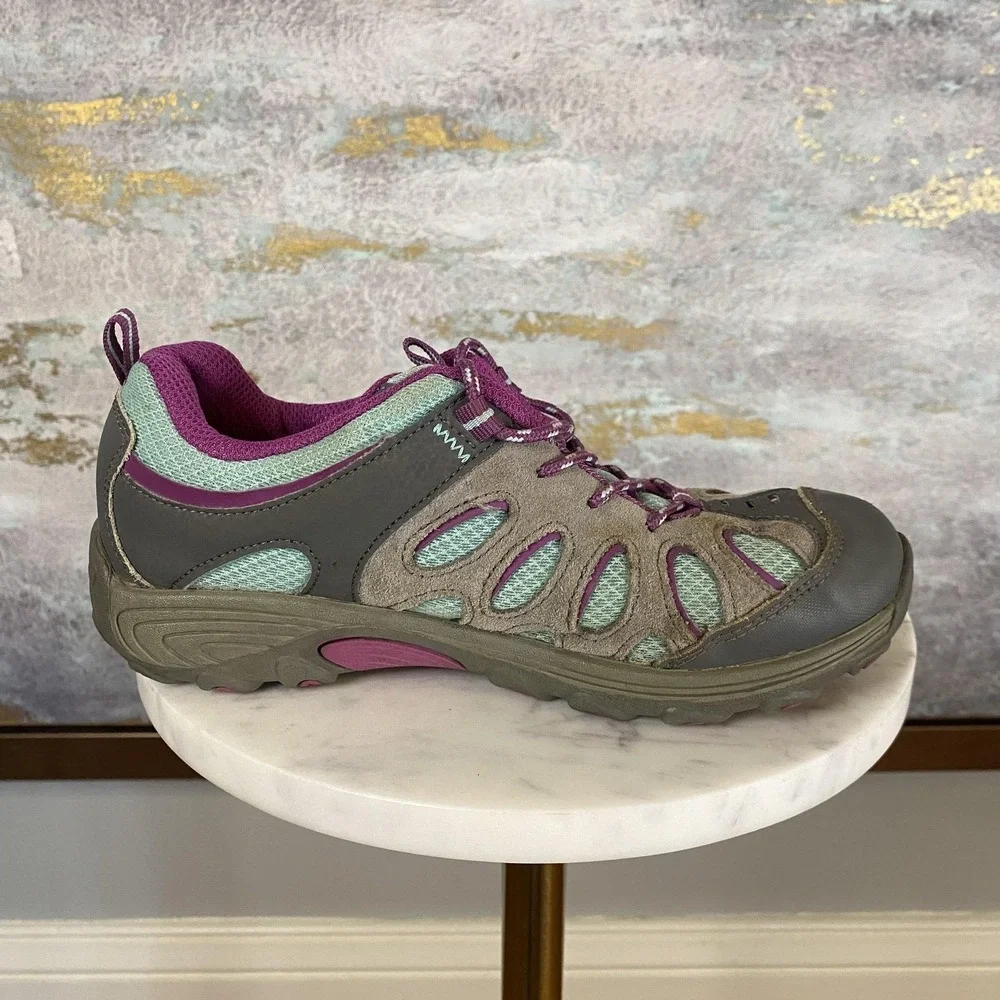 Merrell Chameleon Low Lace WPFP Shoes Youth Size 2 Gray Purple Waterproof Hiking